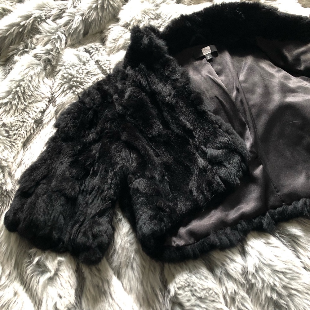 Saks Fifth Avenue Black Rabbit Fur Bolero Jacket